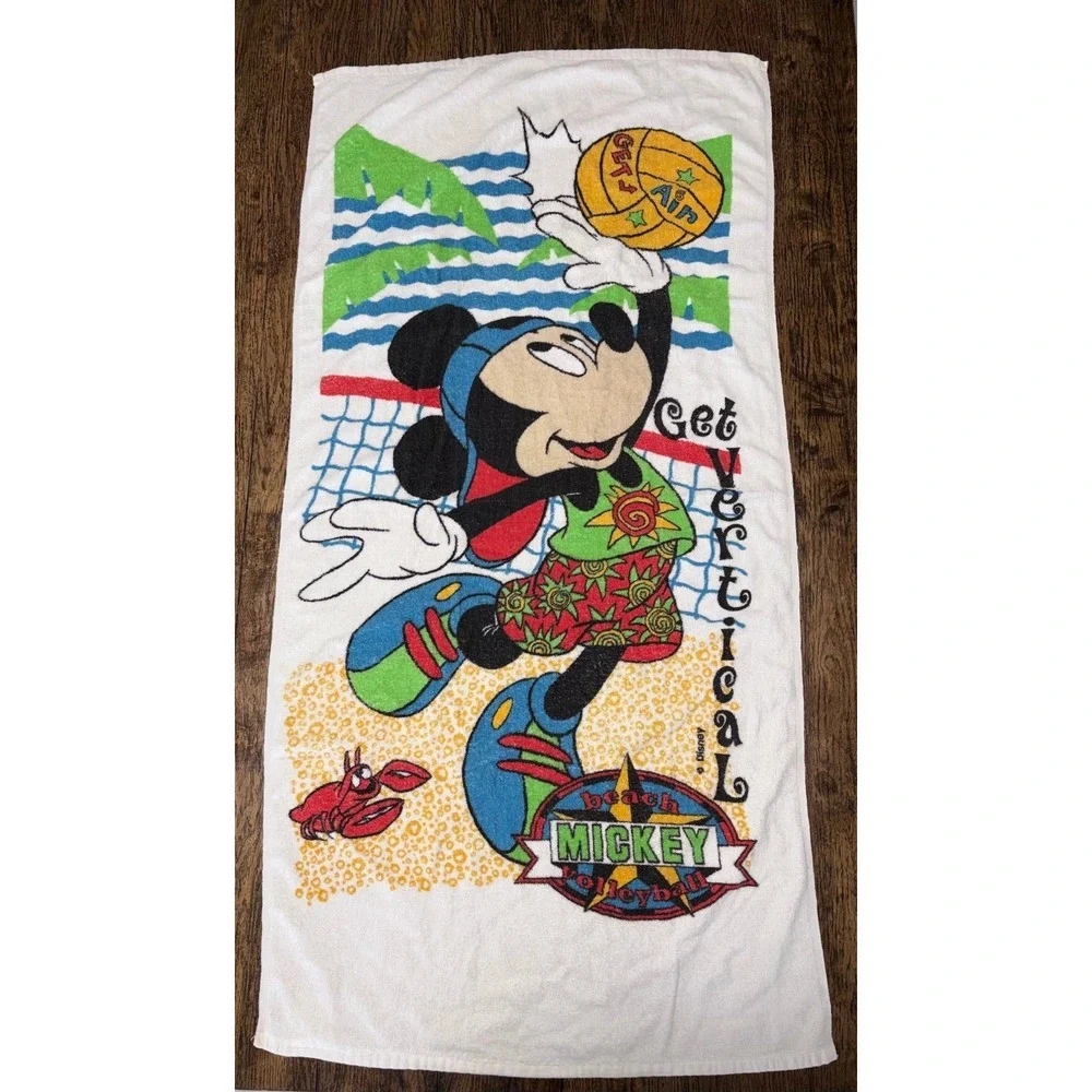 Vintage Disney Mickey Mouse Franco Get Vertical Volleyball Cotton Beach Towel
